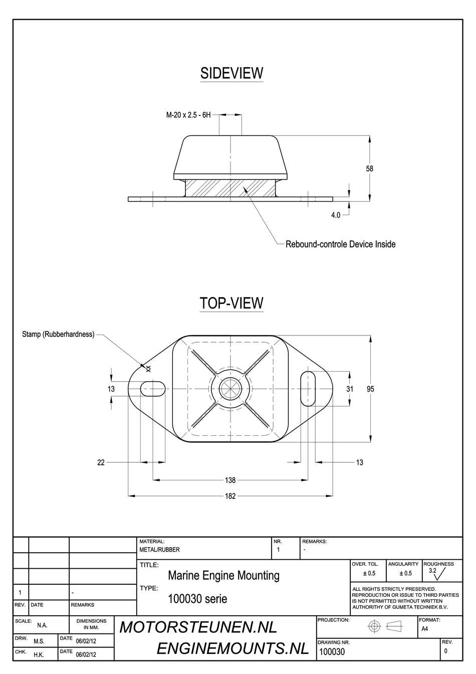 Marine Mount Motorsteun type IM-600 - 45 shore - M20 - max. 175 kg