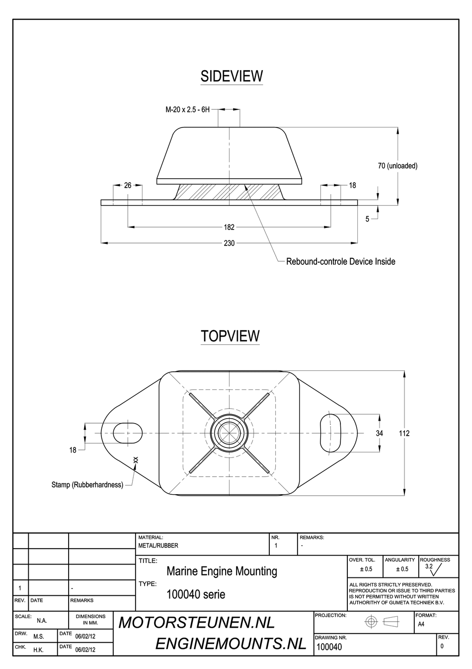 Marine Mount Motor support type 1657 - 45 shore - M20 - max. 250 kg