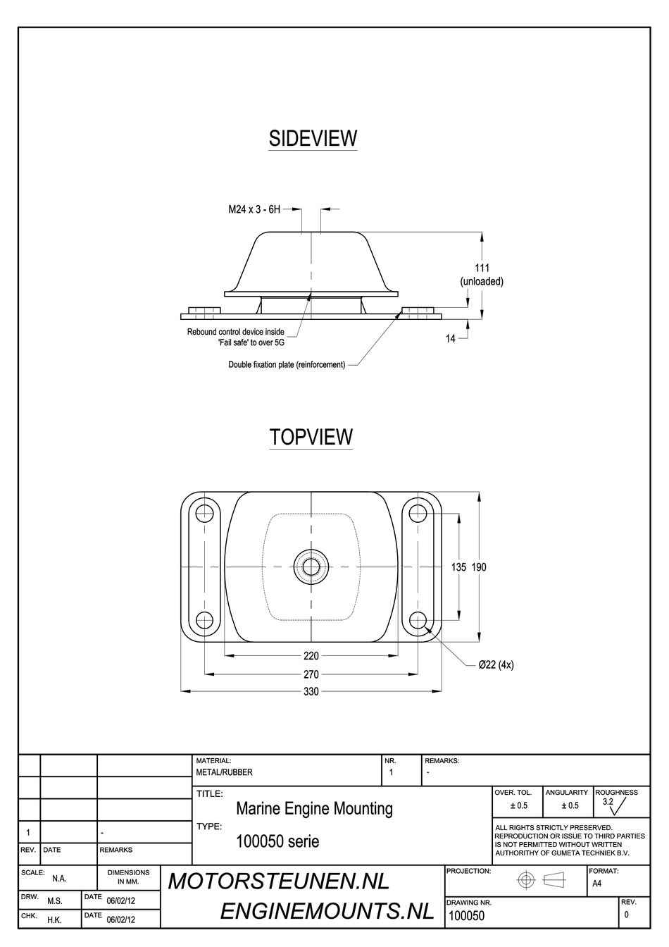 Marine Mount Motorsteun type 1841 - 40 shore - M24 - max. 800 kg