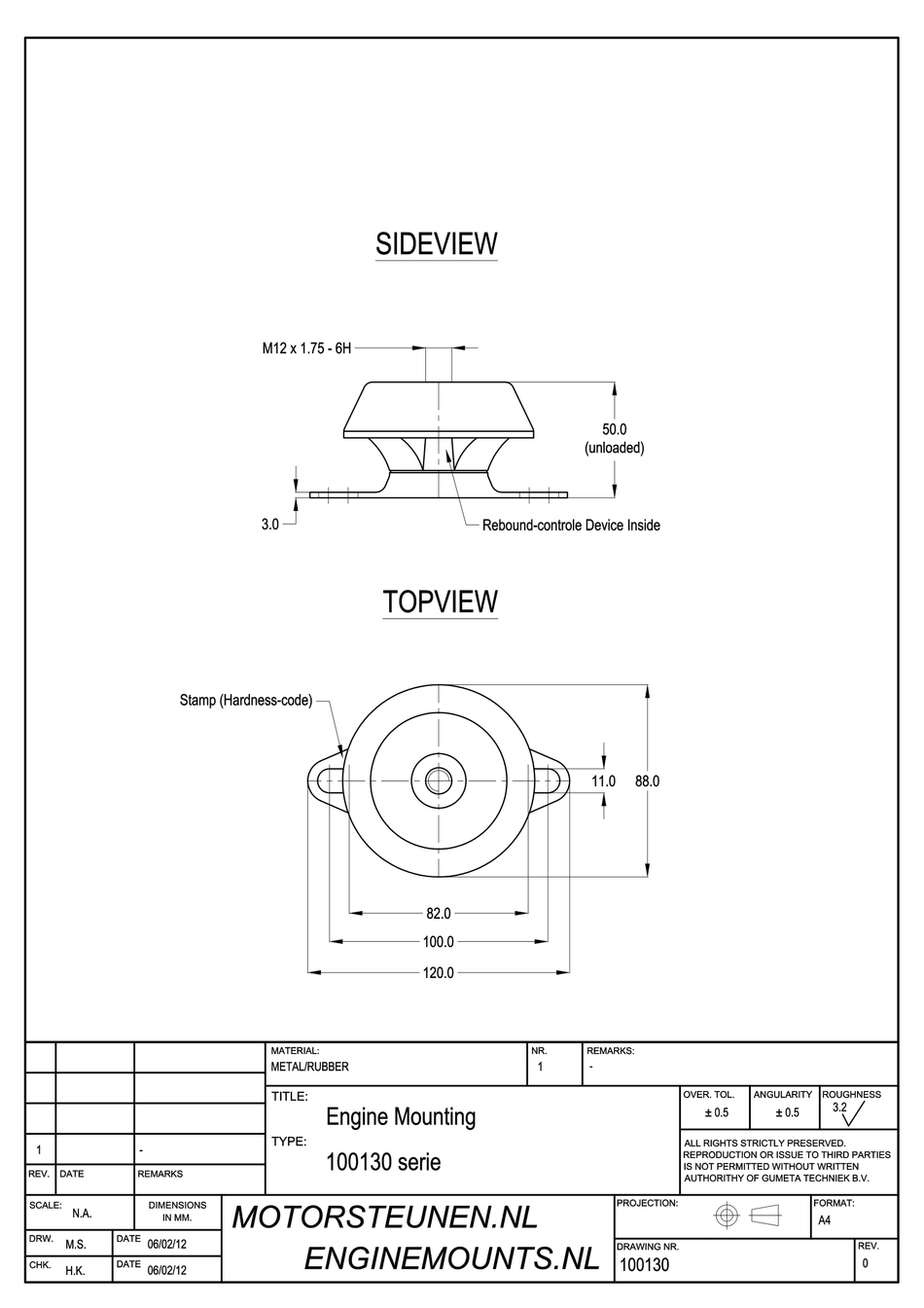 MD-Mount Motorsteun type 150 - 60 shore - M12 - max. 40 kg