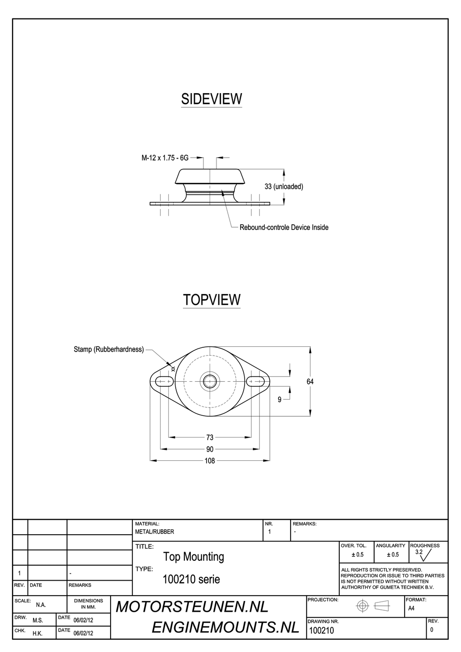 Machinevoet type 80 - 70 shore - M12 - max. 80 kg