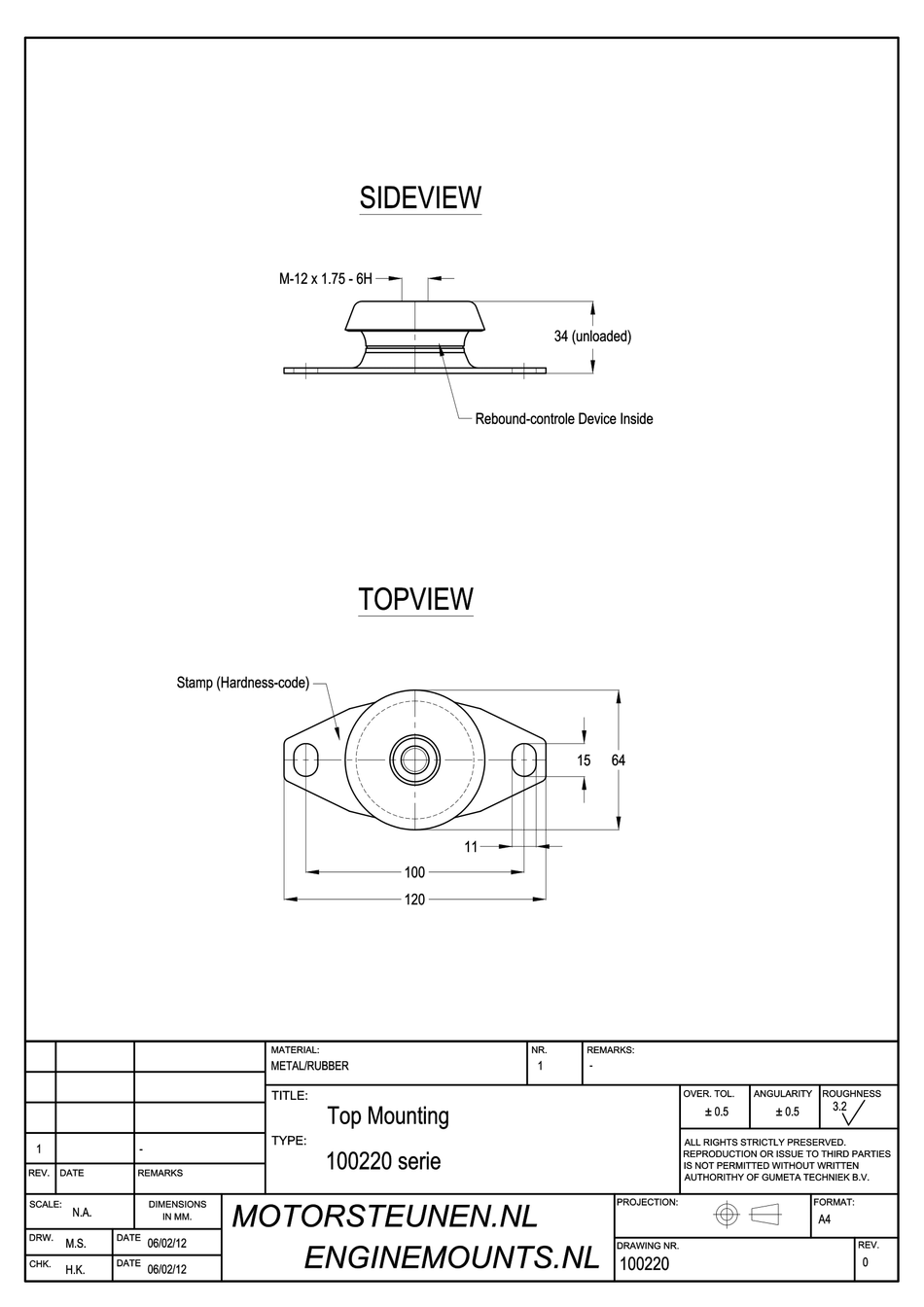 Machinevoet type 100 - 60 shore - M12 - max. 65 kg