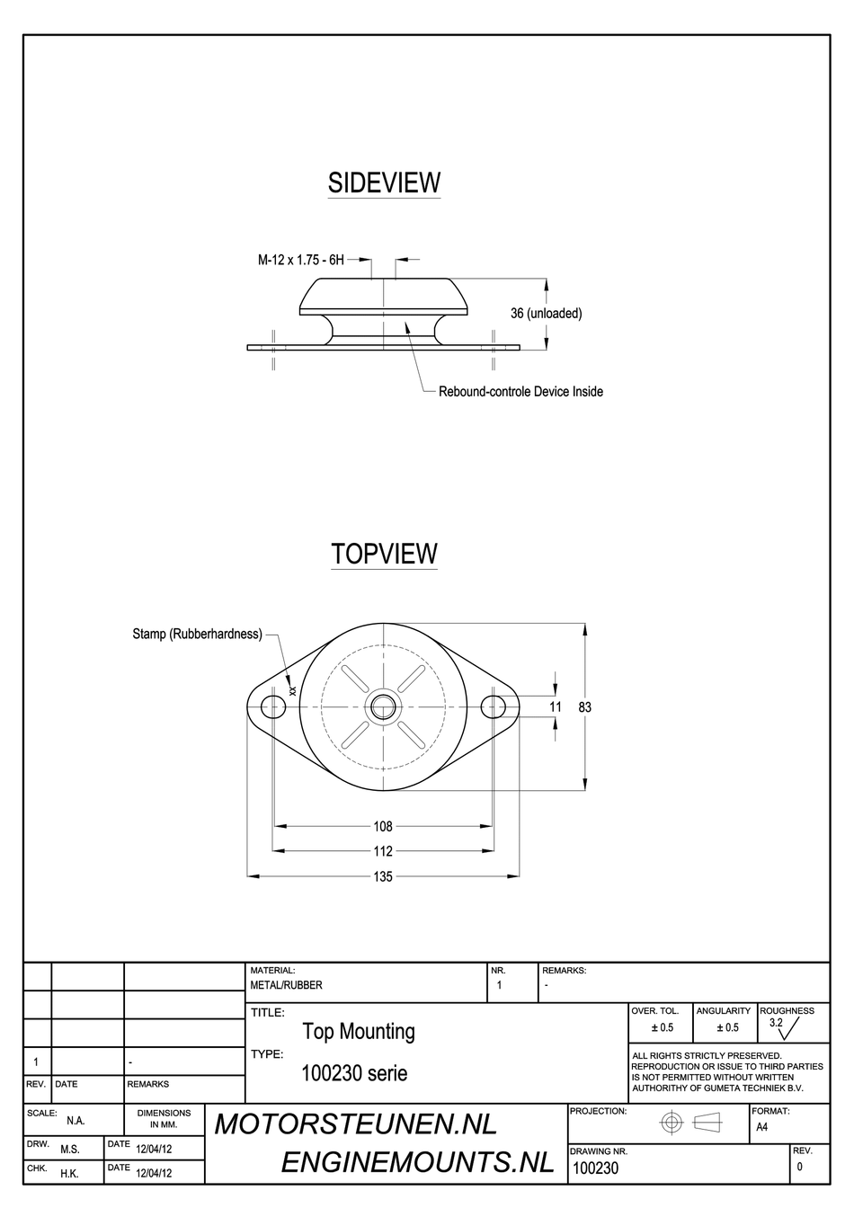 Machinevoet type 230 - 40 shore - M12 - max. 75 kg