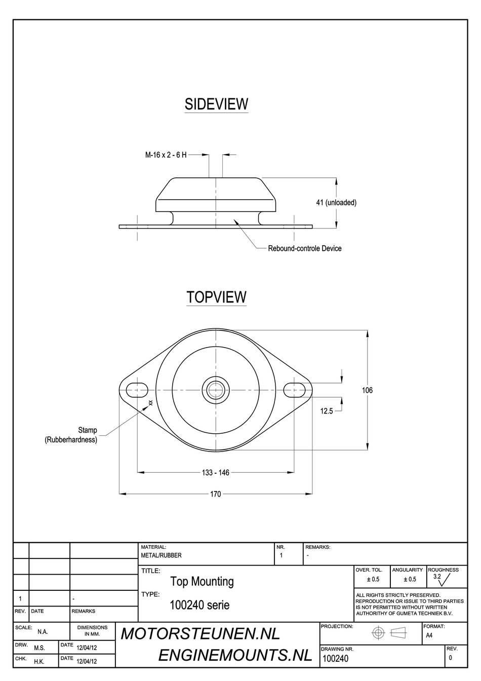 Machinevoet type 500 - 70 shore - M16 - max. 500 kg