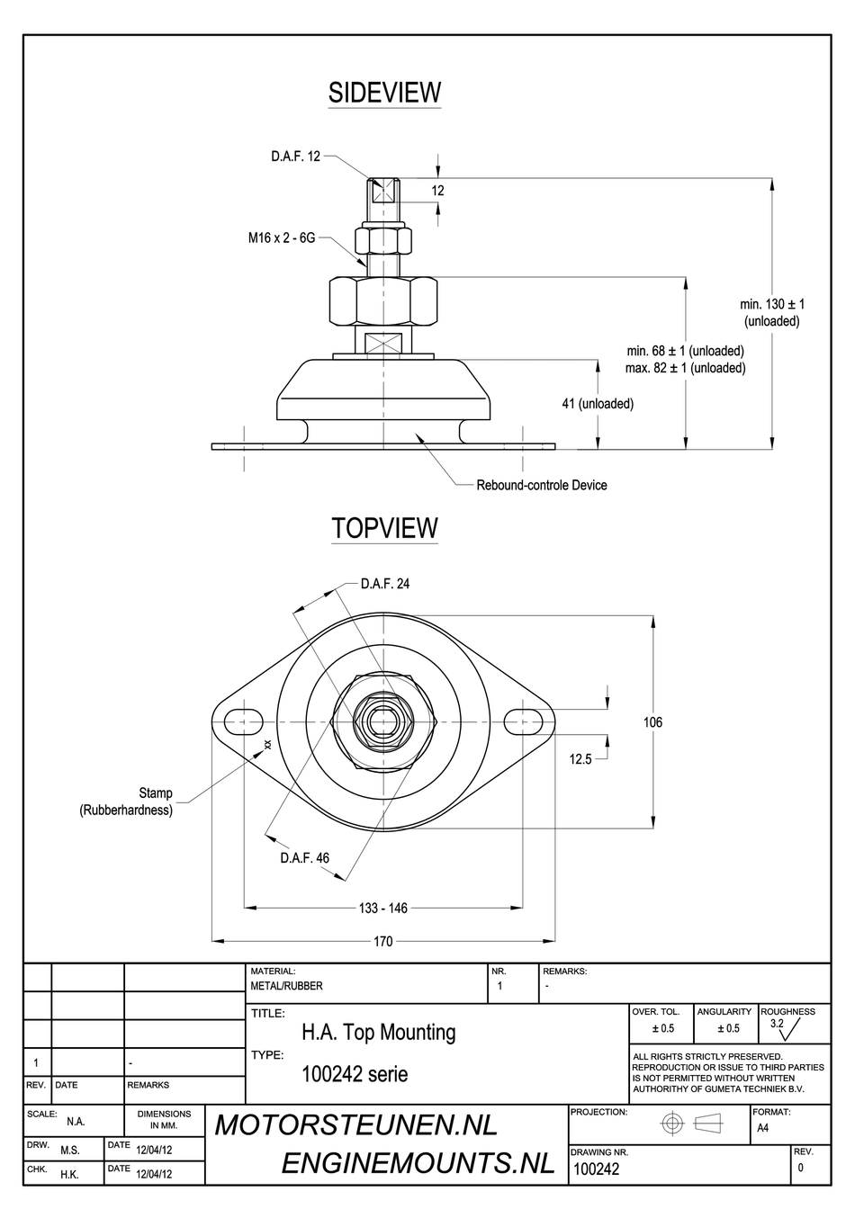 Machinevoet type 500 - 70 shore - M16 fijnverstelling - max. 500 kg