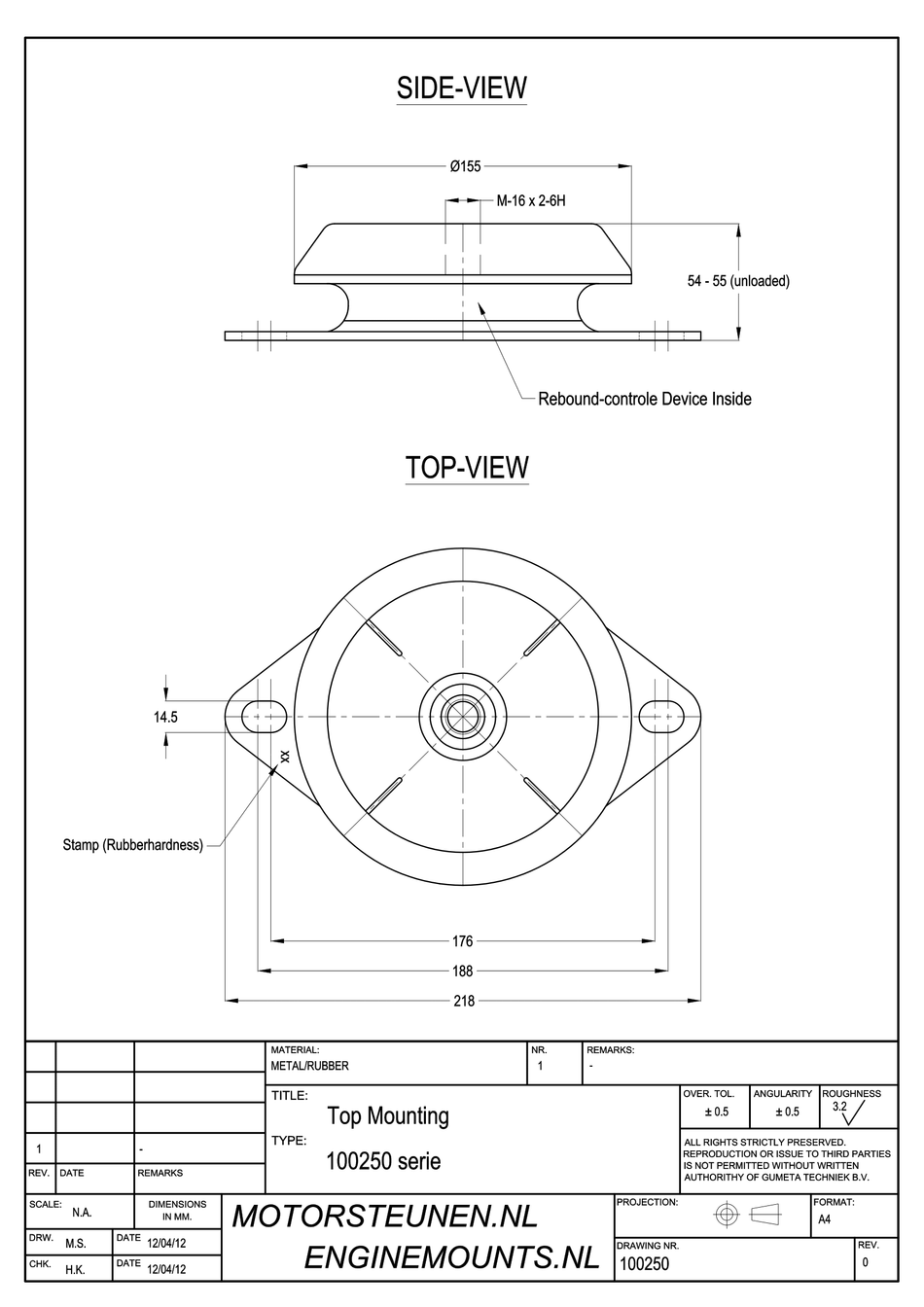 Machine base type 1000 - 70 shore - M16 - max. 900 kg