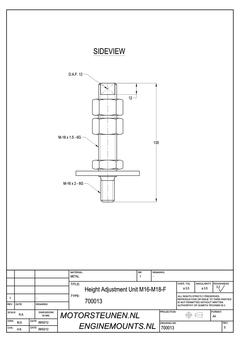 Stelstift verloop M16/M18fijn - klasse 8 - dacromet