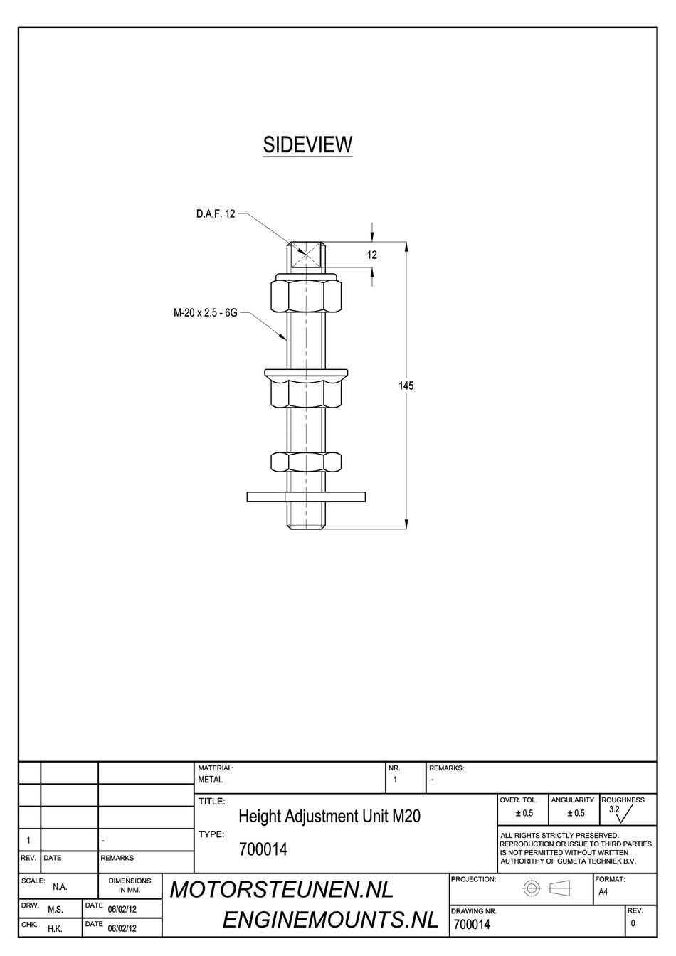 Adjusting pin M20 - class 8 - galvanized