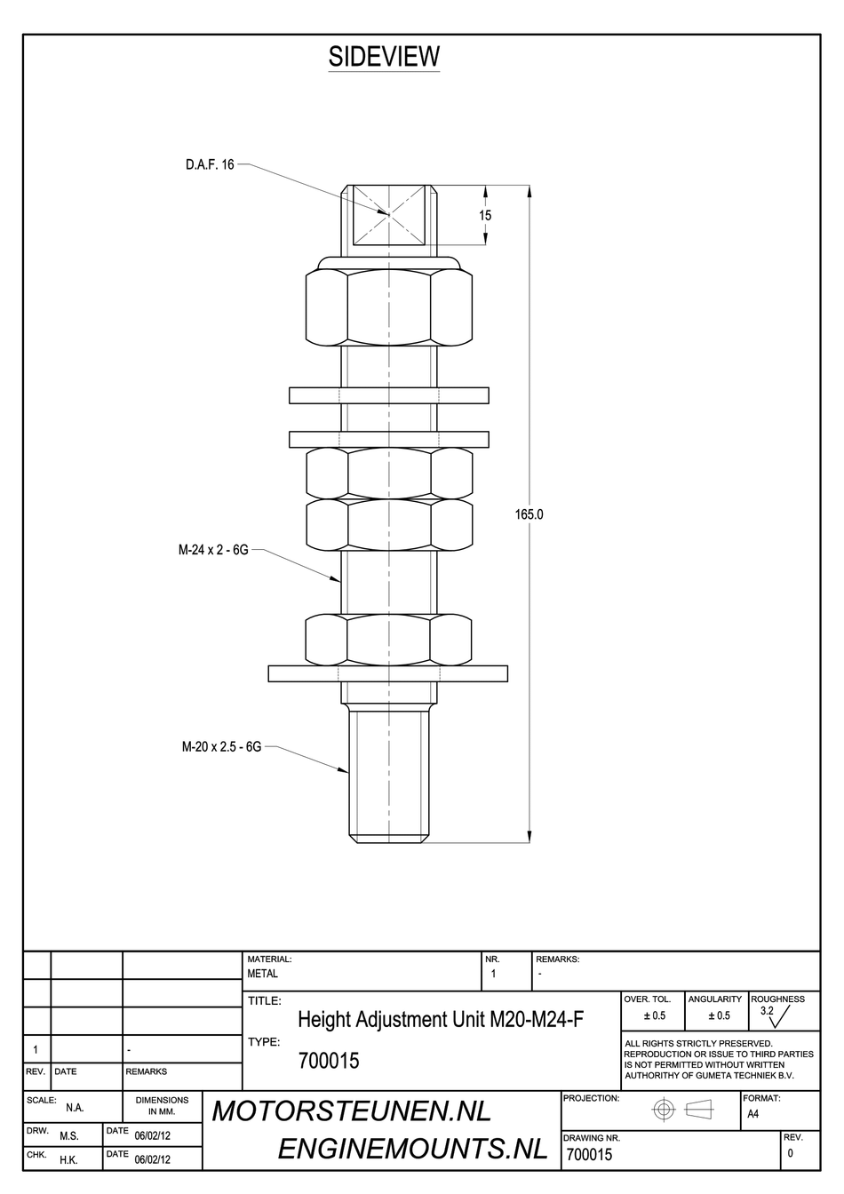 Stelstift verloop M20/M24fijn - klasse 8 - verzinkt